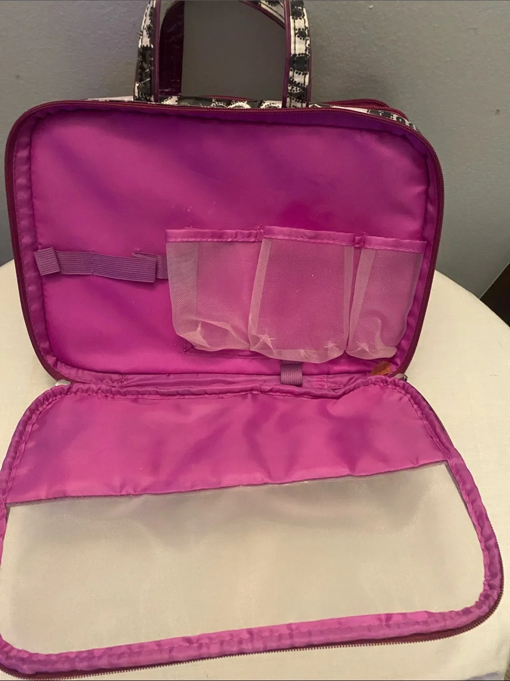 Purple Floral Travel Cosmetic Case with Clear Organizer Panel